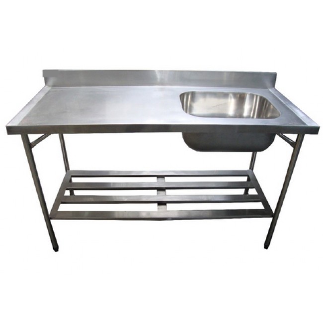 Pia de inox 304 com bordas. Medida: 1.40x0.70x0.90. Com prateleria de grade